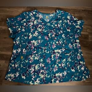 WonderWink Flex Scrub Top Floral Tunic Pockets Lightweight Plus Size 4X